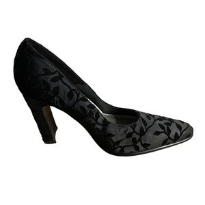 Aldo Women's Black Velvet Floral Leaf Vine Fabric Pump Heels